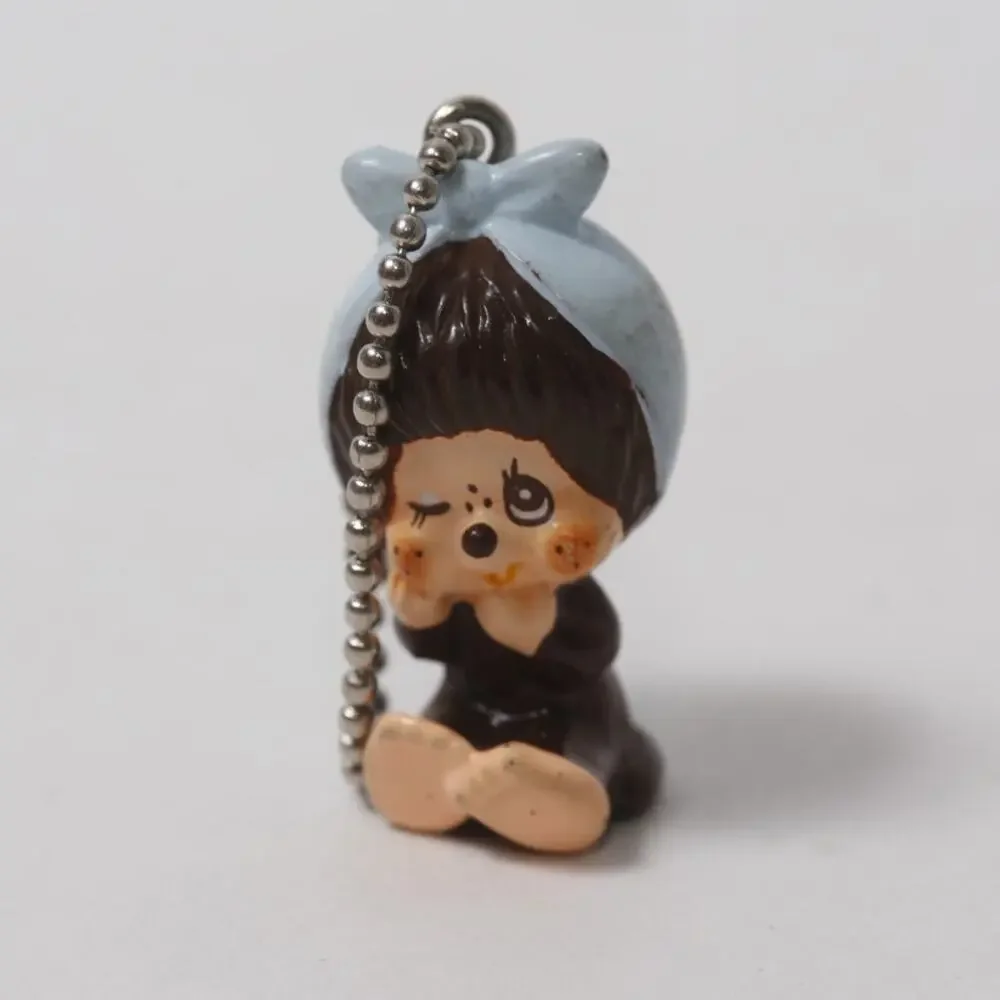 1979 Sekiguchi Monchhichi w Blue Headscarf Keychain Mini Charm ~ 260826-WH 1252